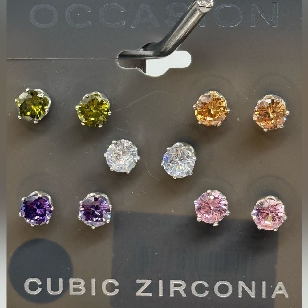 KOHL'S Occasion 5 Pairs Multi Color Cubic Zirconia Post Earrings